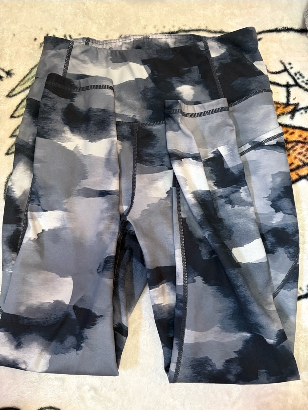 Reebok Gray & Black Camouflage High-Rise Leggings